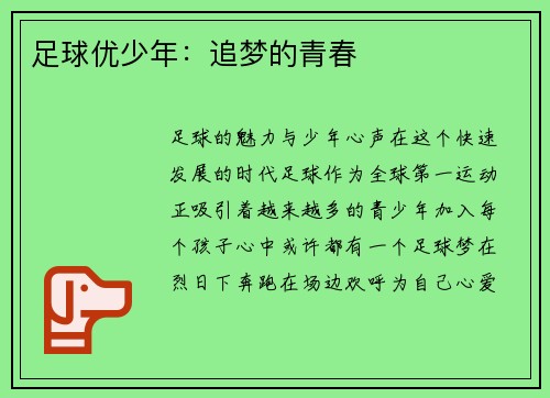 足球优少年：追梦的青春