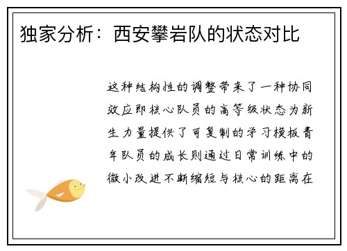 独家分析：西安攀岩队的状态对比